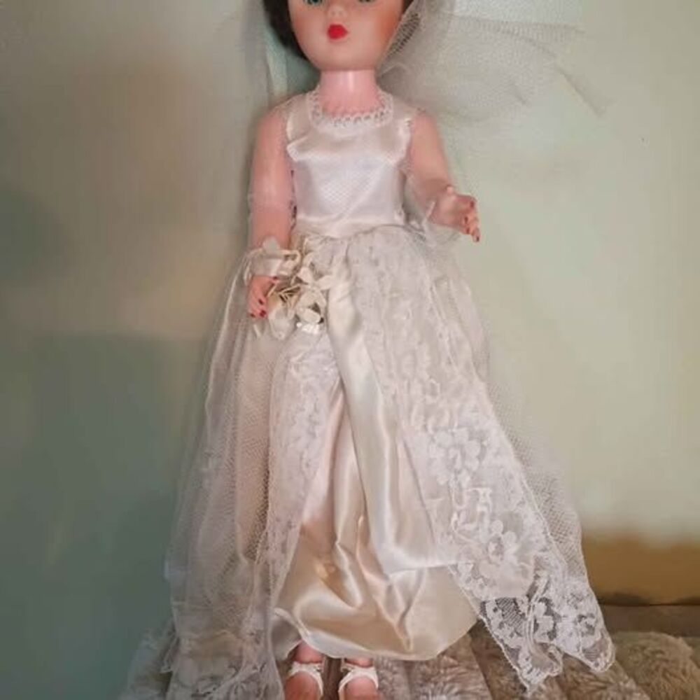 Vintage Bride Doll in Lace Wedding Gown